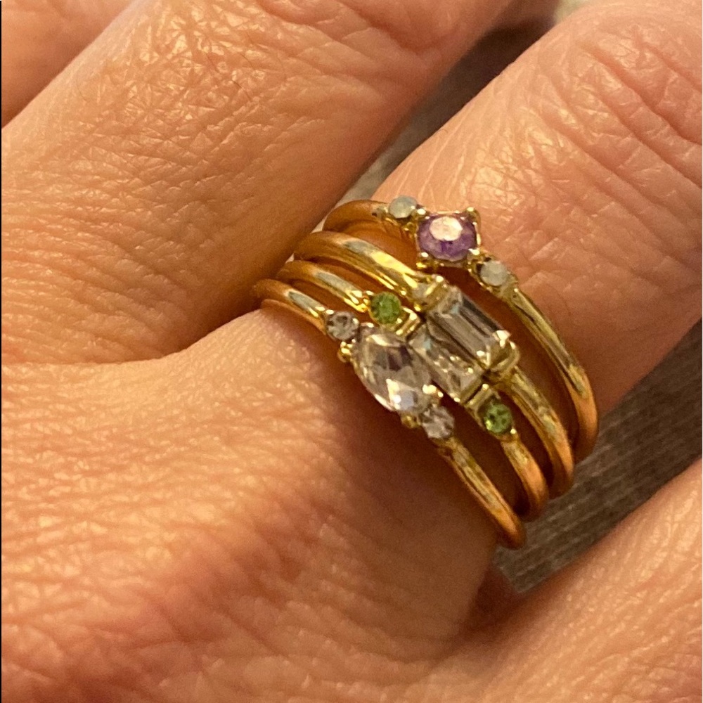 The Glam Squad gold plated delicate rings stack w color stones - Picture 5 of 9